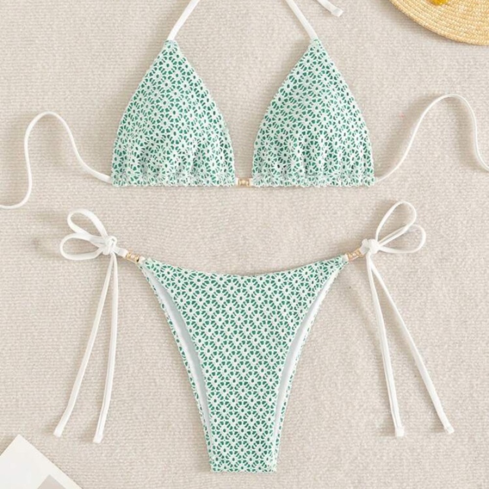 Green and White Bikini